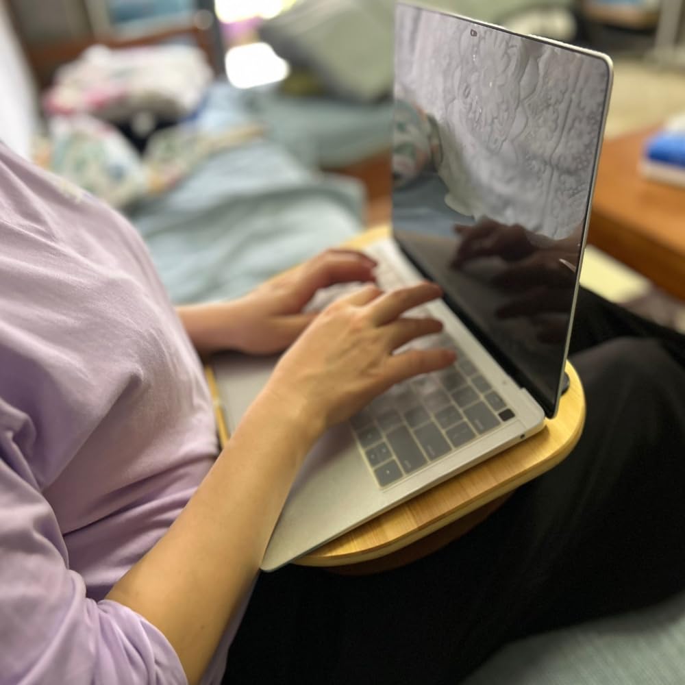 SKYZONAL Lap Desk, Laptop Lap Bamboo Desks with Anti-Slip Stopper Removable Pillow Cushion Cover, Right Left Mouse Pad and Wrist Pad, Tablet Phone Holder for Bed Sofa Couch Floor