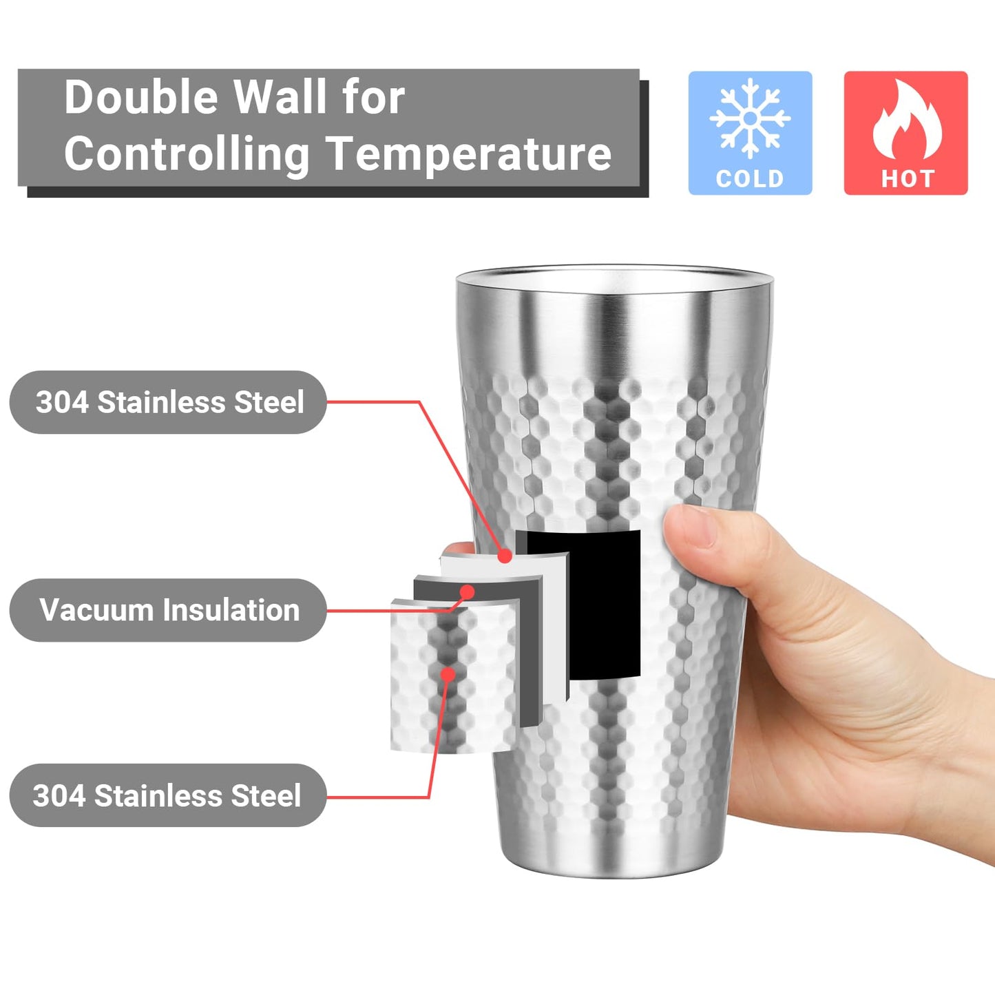 Offiper Metal Cup, 19 oz Insulated Tumbler, 8 Pack Double Wall Unbreakable Stackable Water Tumblers Premium Insulated Stainless Steel Cups Drinking Glasses for Home Travel Camping Outdoor