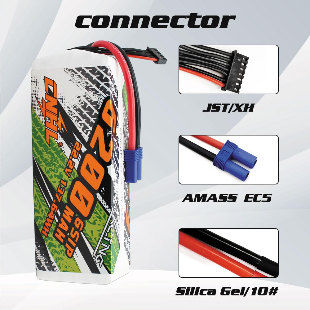 CNHL 6200mAh 6S Lipo Battery 22.2V 90C with EC5 Plug for RC Car Airplane Truck Tank Speed Run Truggy Buggy Boat Vehicles Helicopter Racing Hobby