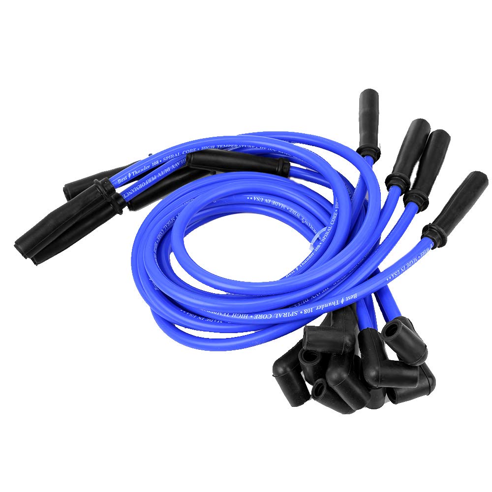 Vkinman 10.5mm Spark Plug Wire Set, 9Pcs 90 to Straight Spark Plug Cables Replacement for Chevy HEI SBC BBC 350 383 454, Blue