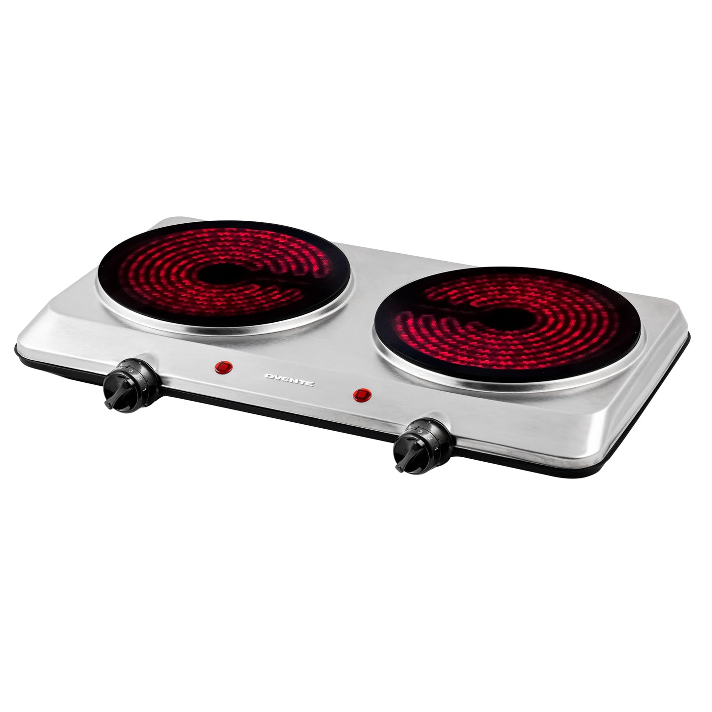 Ovente Countertop Infrared Burner – 1500 Watts – Ceramic Double Plate Cooktop with Temperature Control, Non-Slip Feet – Indoor/Outdoor Portable Electric Stove – Brushed Stainless Steel (BGI202S)