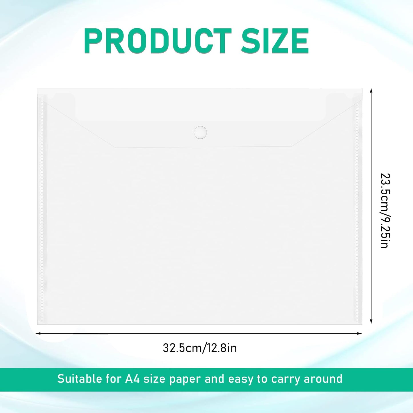 100 Pcs Clear Plastic File Folder,A4 Size Envelope Folder Poly Document with Snap Button Closure,Waterproof File Folders for School Home Office,11.5"x9.5"