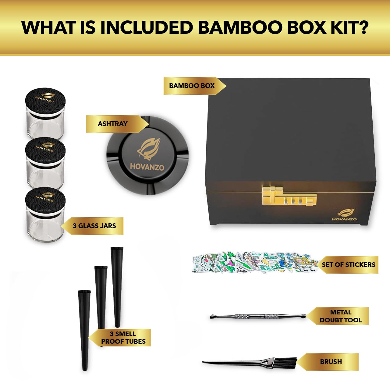 Premium Large Bamboo Storage Box with Rolling Tray - Decorative Box Set with Combination Lock - Large Wooden Container – Wood Box for Herbs and Accessories - Box Kit with Glass Jars