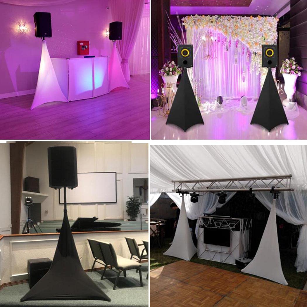J&C 2 Pcs Speaker Stand Cover Tripod Stand Scrim Triple 3 Sided DJ Speaker Spandex Stretch Cover Light Stand Skirt Protection Cover for Indoor and Outdoor Use (Black)