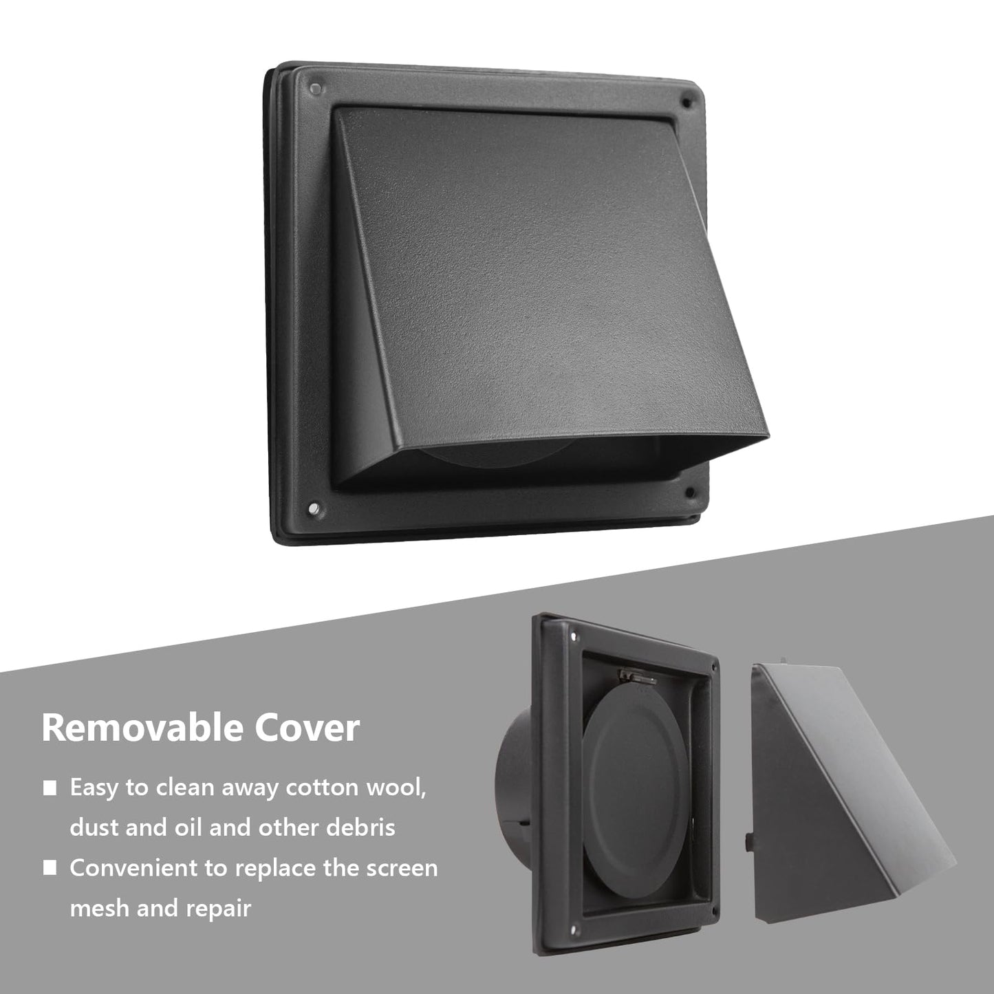FRESH SPEED 4 Inch Black Dryer Vent Cover Outside Stainless Steel Wall Vent with Removable Cover and Bird Screen Mesh RAL9011