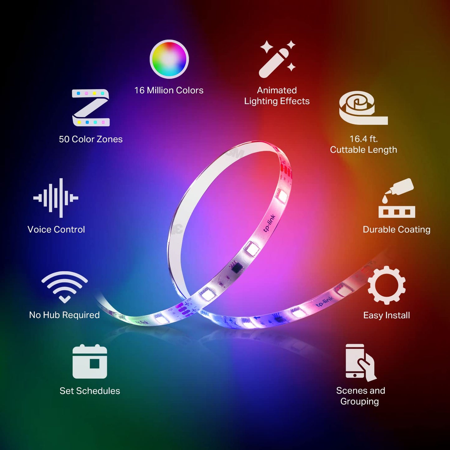 Kasa Smart LED Light Strip, 50 Color Zones RGBIC, 16.4ft Wi-Fi LED Strip Works w/Alexa, Google Assistant & SmartThings, High Brightness, 16M Colors, PU Coating, Trimmable, 2 Yr Warranty (KL420L5)