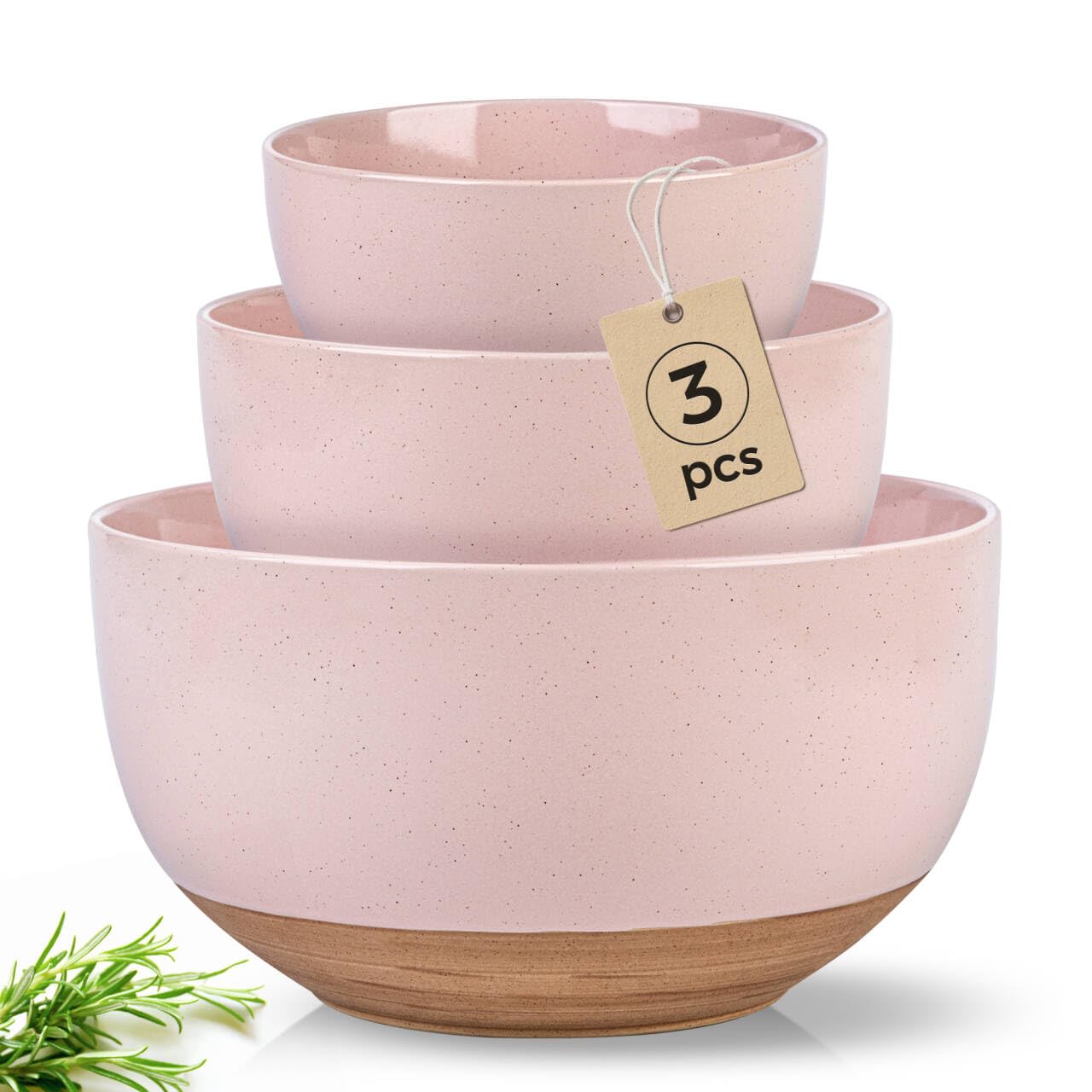 AmorArc Ceramic Mixing Bowls|Nesting Bowls Set of 3 for Kitchen|Stoneware Serving Bowls with Rustic Terracotta Underside for Mixing,Cooking,Baking,Salad| Microwave & Dishwasher Safe 4.6/2.8/1.3 Qt