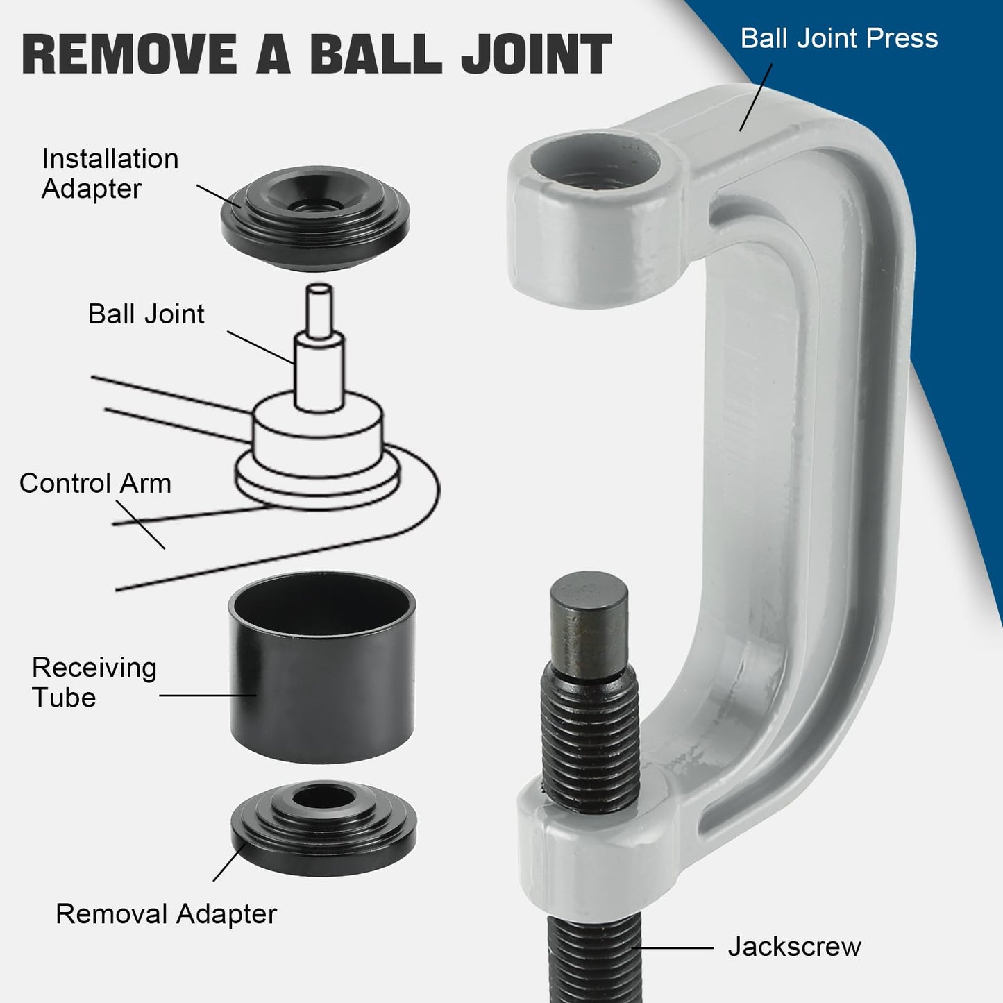 DASBET 4-in-1 Heavy Duty Ball Joint Press & U Joint Removal Tool Kit with 4x4 Adapters 10PCS Universal Ball Joint Service Tool Set for Most 2WD and 4WD Cars, Trucks, and SUVs