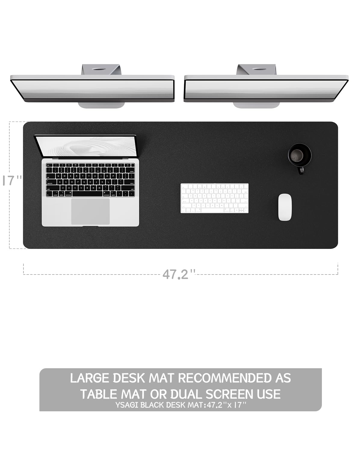YSAGi Non-Slip Desk Pad,Mouse Pad(Black, 47.2" x 17")