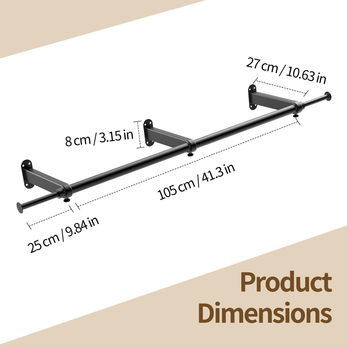 Luxspire Wall Mounted Clothes Rack, Industrial Pipe Clothing Rack, 41" Heavy Duty Extendable Iron Garment Bar, Multi-Purpose Hanging Rods for Clothes Bedroom, Laundry Room, Closet 1 Pack, Black