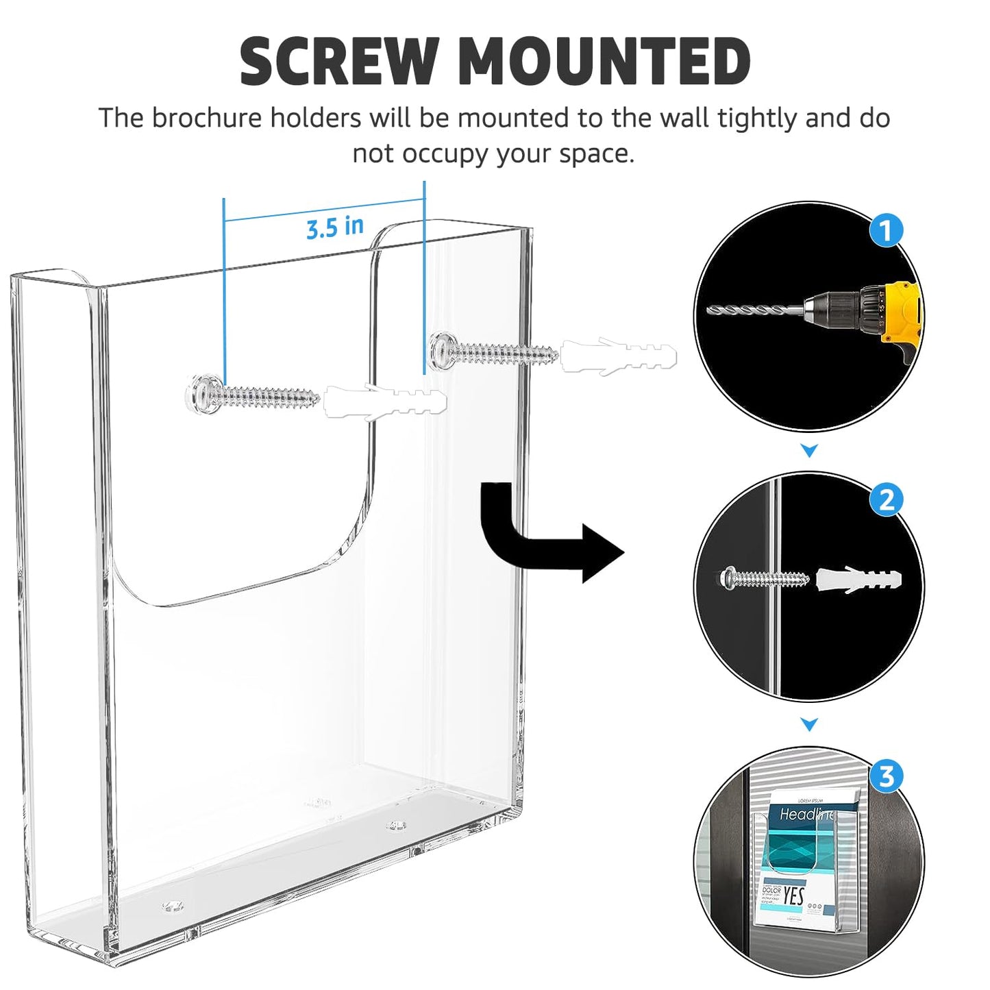 MaxGear Brochure Holder 6x9 Inch Acrylic Wall Mount Pamphlet & Flyer Holder, Clear Plastic Organizer for Handouts and Marketing Literature, 6 Pack