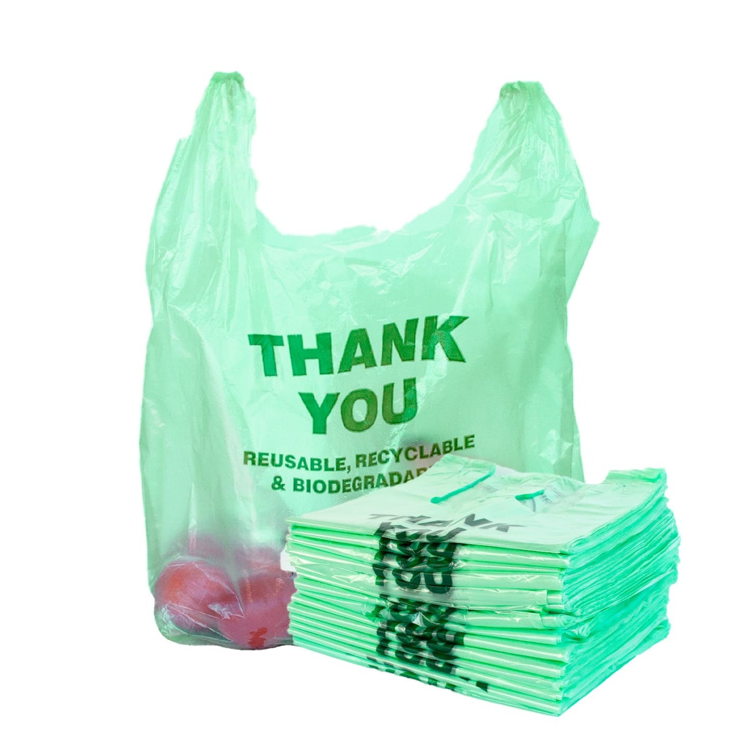 Biodegradable Thank You 1000 Bags T-Shirt Bags Green Shopping Bags