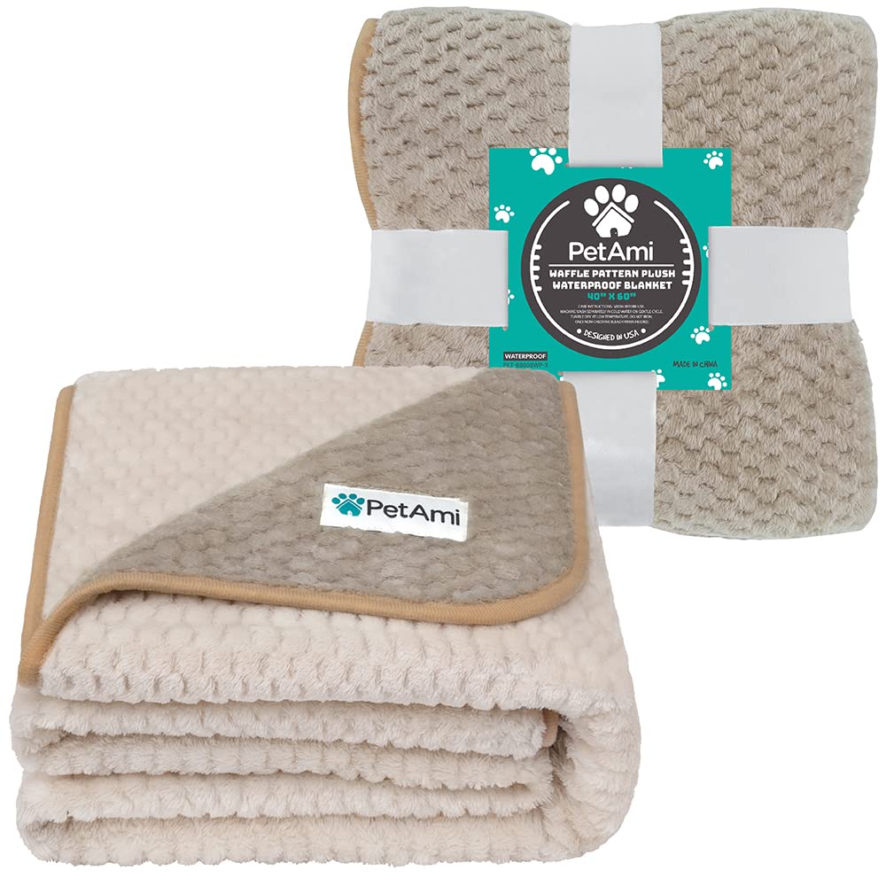 PetAmi Waterproof Dog Blanket, Leakproof Puppy Blanket for Medium Large Dog, Furniture Sofa Couch Cover Protector, Fleece Pet Throw Indoor Cat Kitten, Reversible Washable Soft Plush, 40x60 Taupe Beige