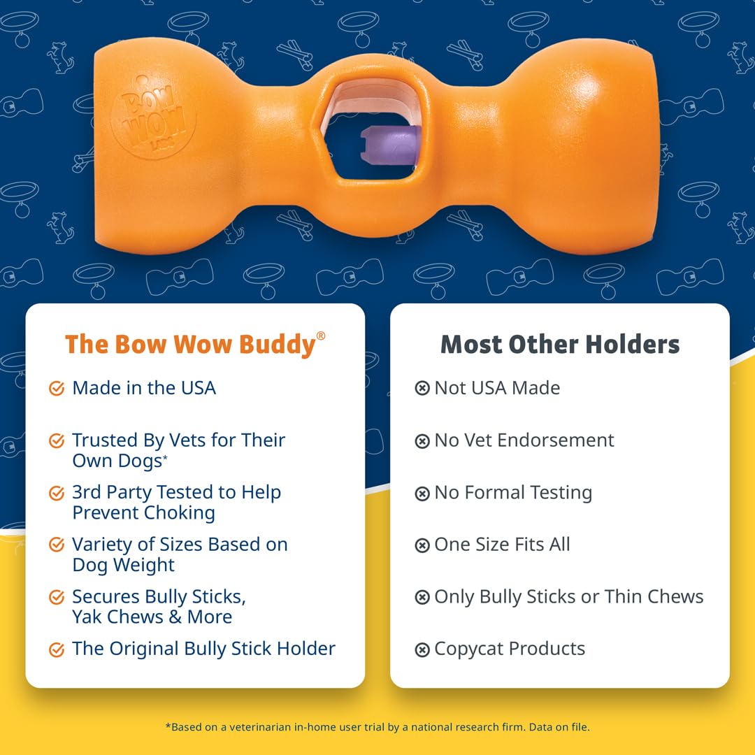 Bow Wow Labs Buddy Safety Device | Bully Stick & Chew Holder for Dogs | BPA-Free | Helps Prevent Choking | Dishwasher Safe (XS)