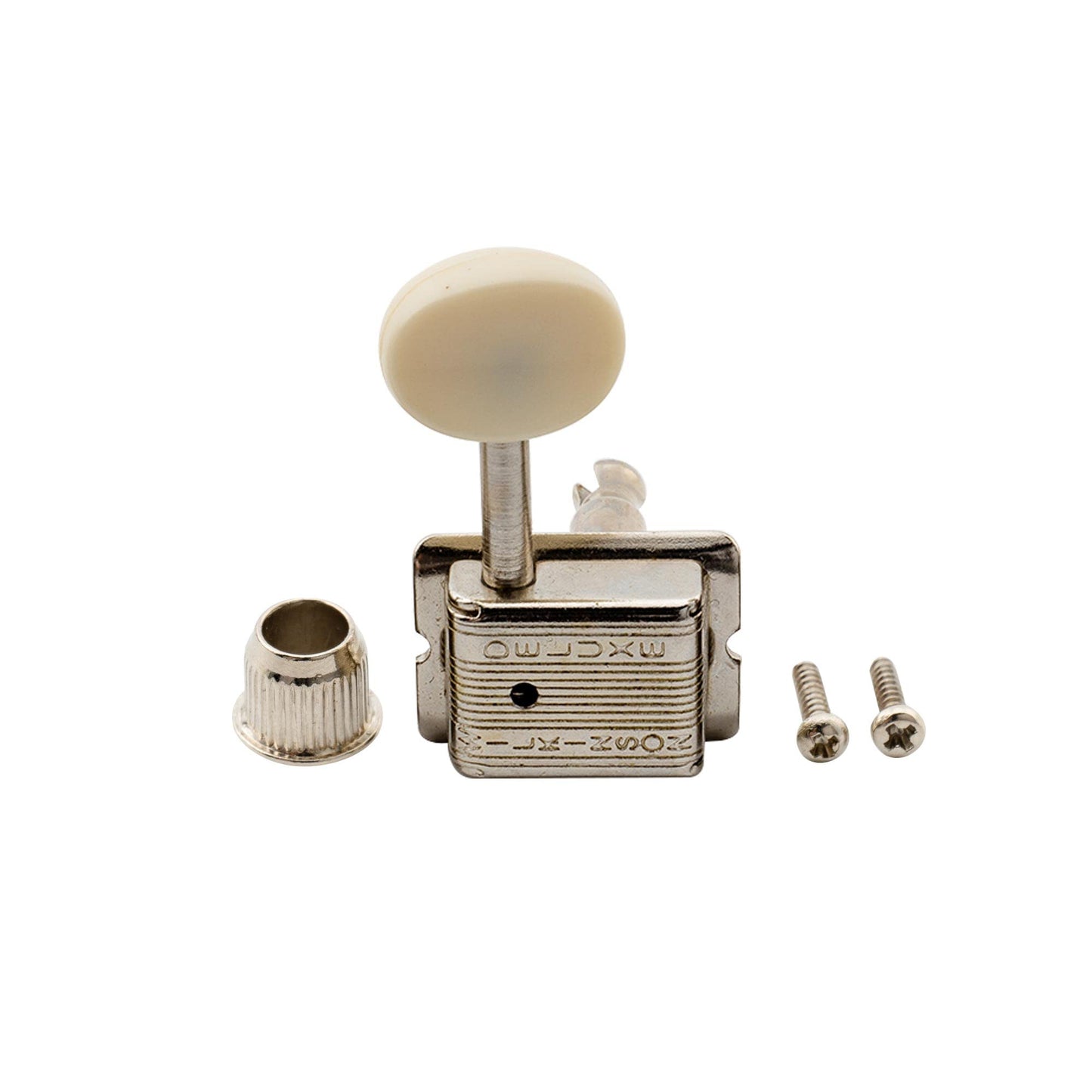 Wilkinson Deluxe WJ55 Vintage 6 Inline Guitar Tuners Split Post Machine Heads Tuning Pegs Keys for Classic Vibe Fender Strat/Tele Style Electric Guitar, Nickel with Off White Button