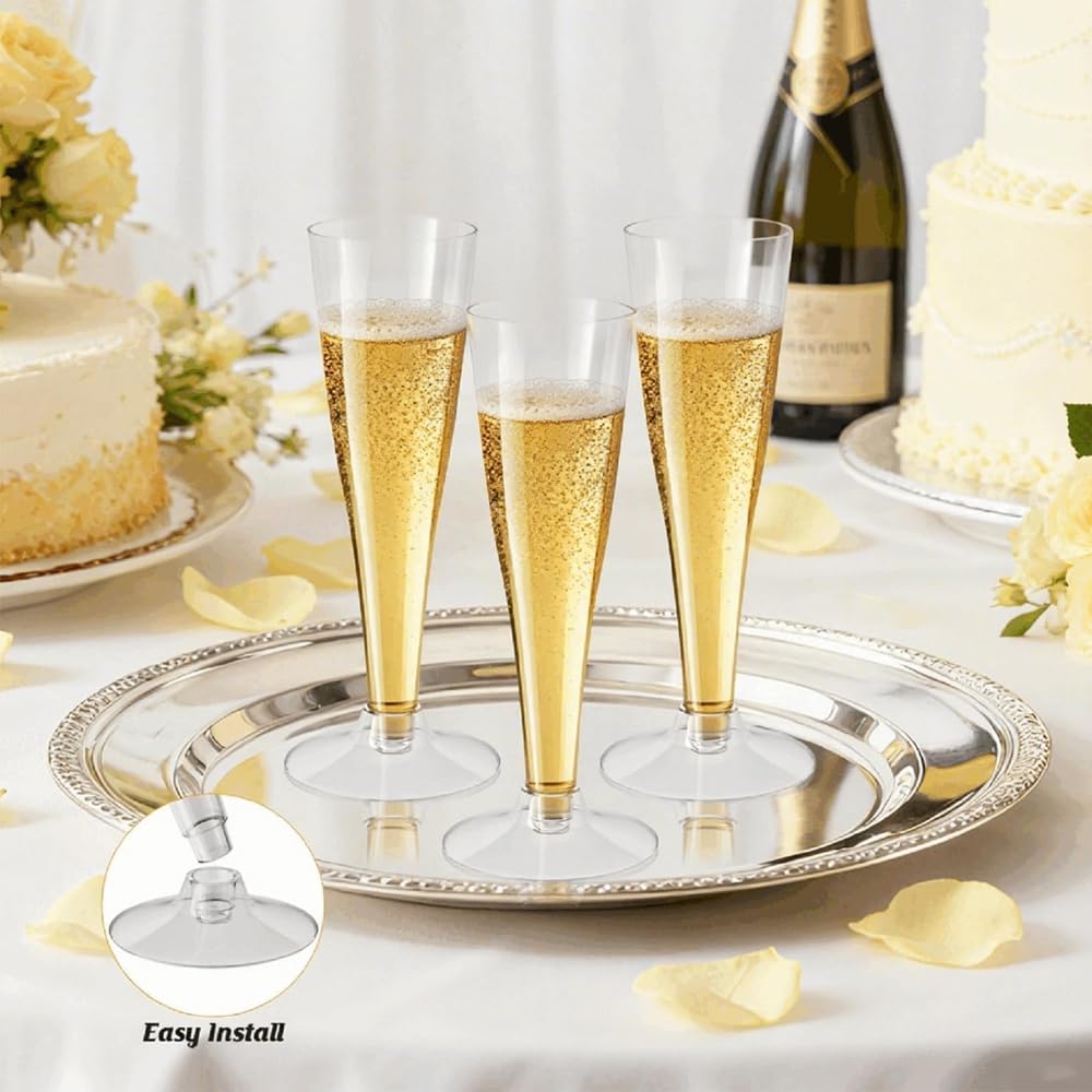 100 Pack Plastic Champagne Flutes Disposable Champagne Glasses,4.5 Oz Durable Transparent Mimosa Glasses for Parties, Weddings, Toasting and Large Celebrations