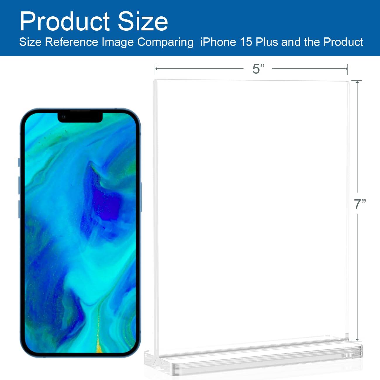 BlueValley 5x7 Acrylic Sign Holder - 12 Pack Double Sided Clear Plastic Paper Display stand Vertical Tabletop Picture Frame for Flyer, Menu, Document - Office Home Store & Business Use