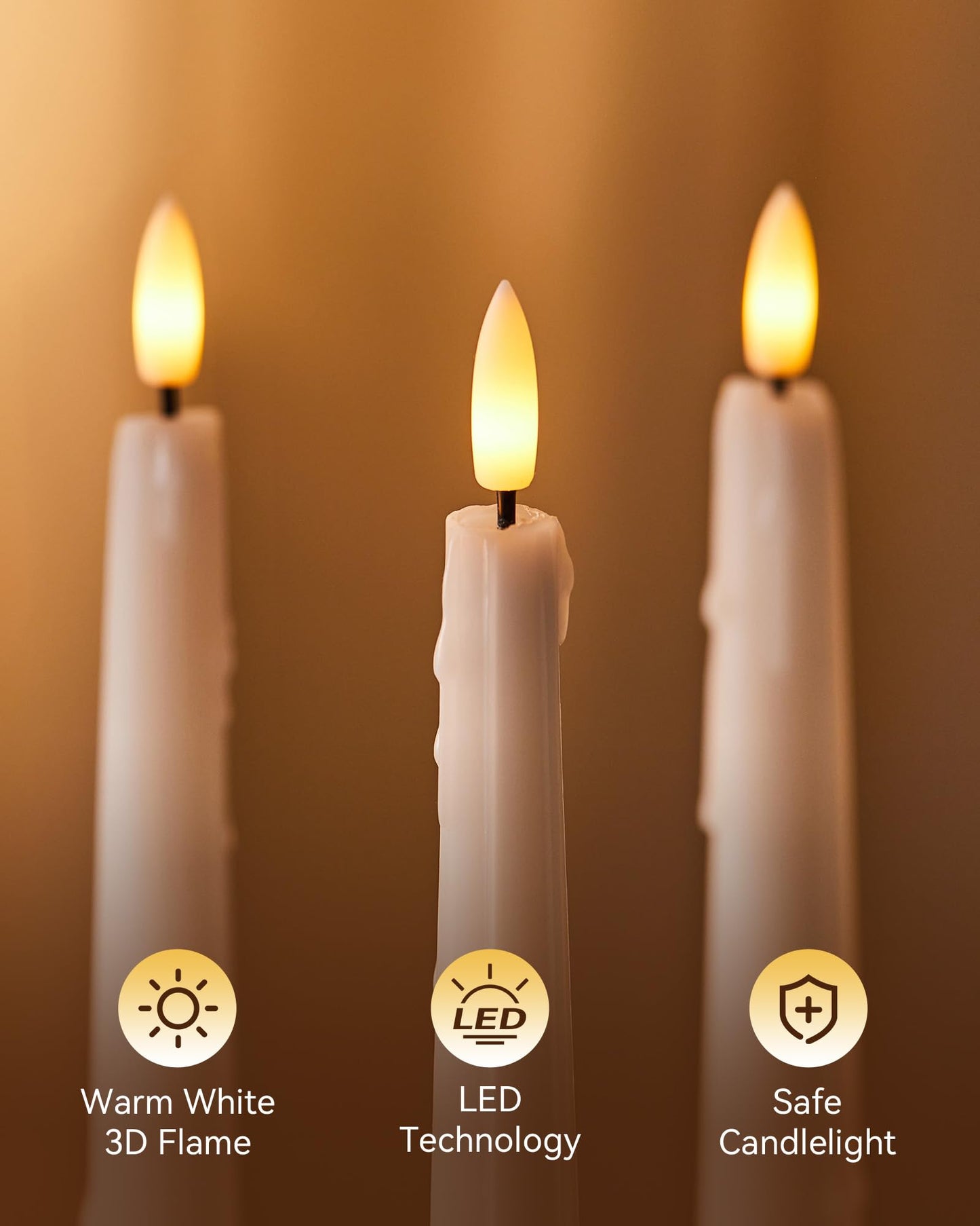 Stmarry 6 Pack Flameless Taper Candles with Remote and Timer - 9.65 Inch White Real Wax LED Candlesticks - Wax Drip Battery Operated Tall Taper Candles with 3D Flickering Flame