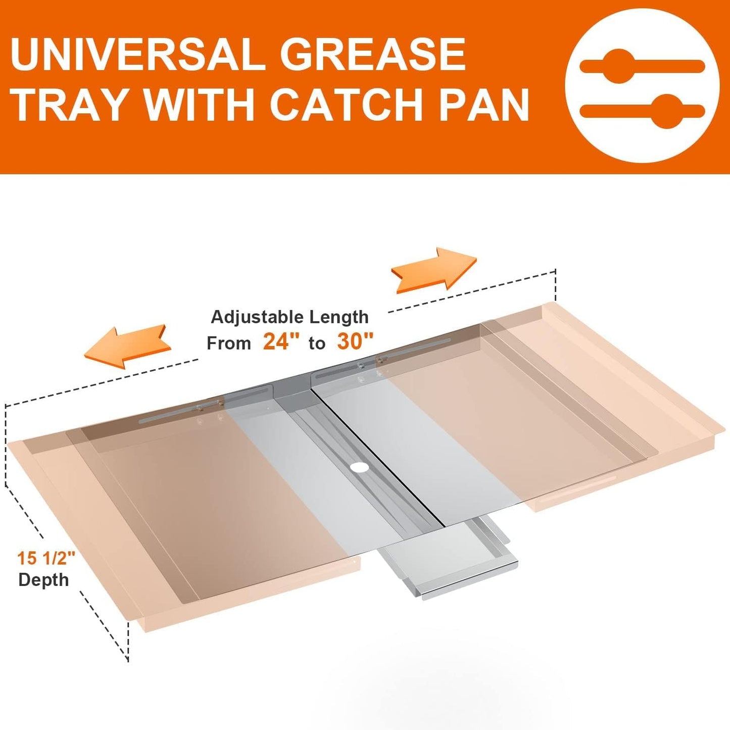 BBQ Future Grill Grease Tray with Catch Pan, Universal Stainless Steel Grease Tray Replacement Parts for for Backyard, Dyna-Glo, NexGrill, Expert, Kenmore and Most 3/4/5 Burner Gas Grills(24"-30")