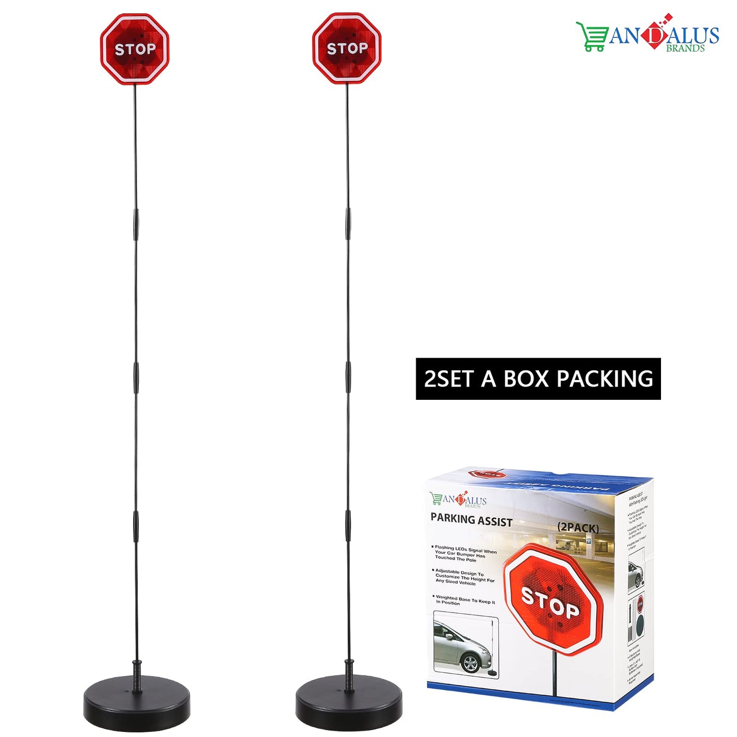 Andalus Brands Flashing Led Stop Sign Garage Parking Assistant System - Garage Car Stop Indicator - Driveway Markers and Car Gadgets - Parking Sensors for Vehicles - Bumper Guards for Cars (2-pack)