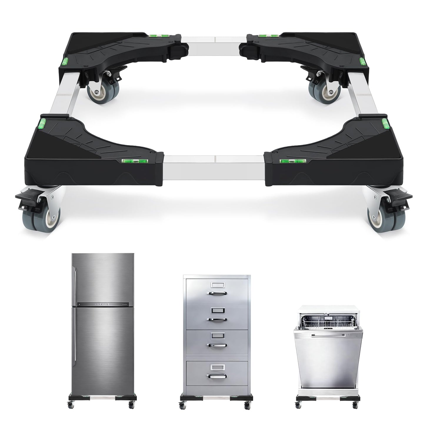 Nefish Furniture Dolly Adjustable Mini Fridge Stand Washing Machine Stand Mobile Roller with 4 Locking Swivel Wheels Universal Mobile Base Moving Cart for Dryer Refrigerator