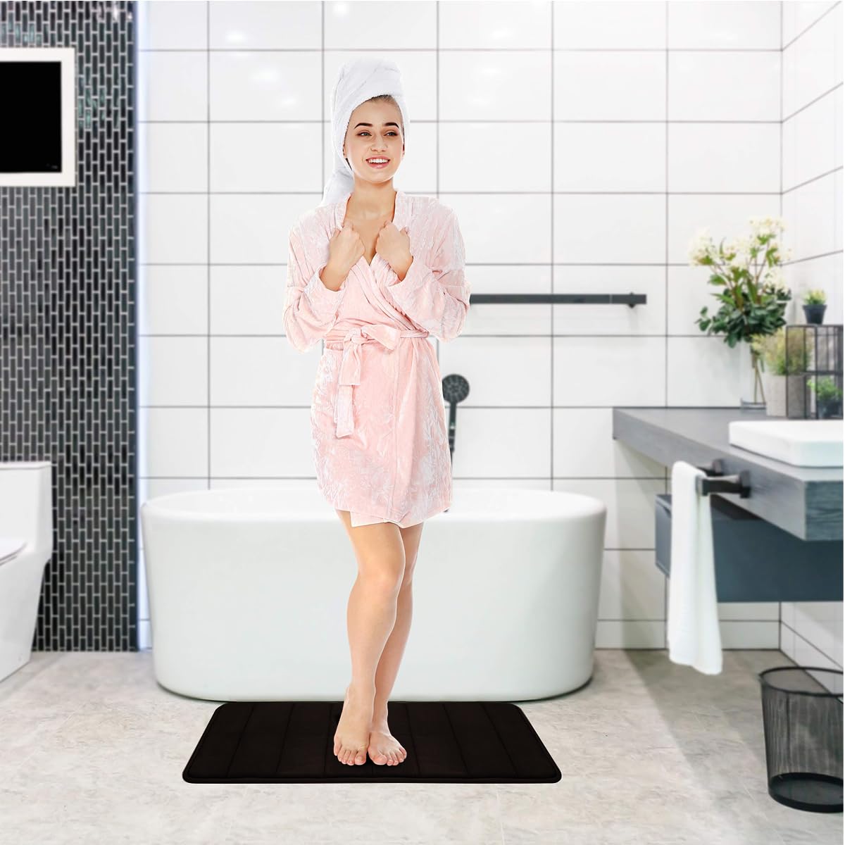Bathroom Rugs Set Memory Foam Bath Rugs Non-Slip Bath Mat Set 3 Piece,Washable Bathroom Mats,Absorbent Shaggy Rugs Super Soft U-Shaped Toilet Rug,Bahroom Carpets for Bathroom,Tub,Shower（Black）