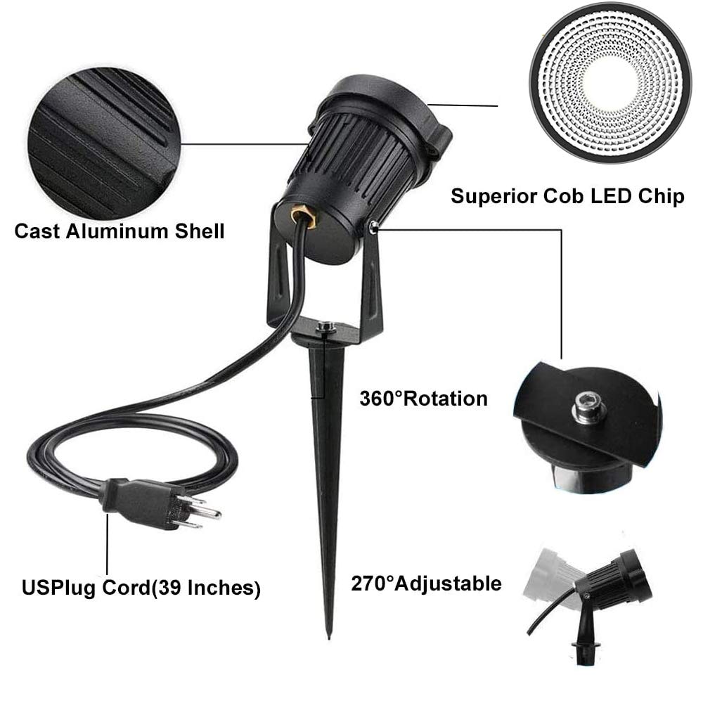 Pack of 2, WeFoonLo Outdoor LED Landscape Lights Waterproof Spotlight with Spike Stand and Plug for Driveway, Outdoor Lawn Lighting, Flood Garden, Yard (6W Plug RGB)