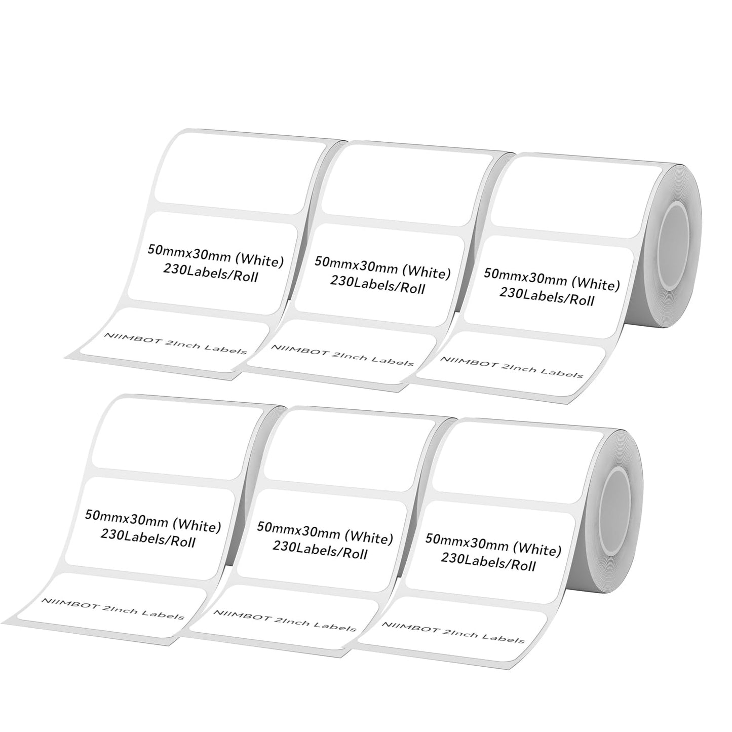 Label Maker Tape for NIIMBOT B1/B21/B3S Printer, 6 Rolls (1380Pcs in Total) Thermal Sticker Labels Waterproof Anti-Oil Paper White 50 * 30mm