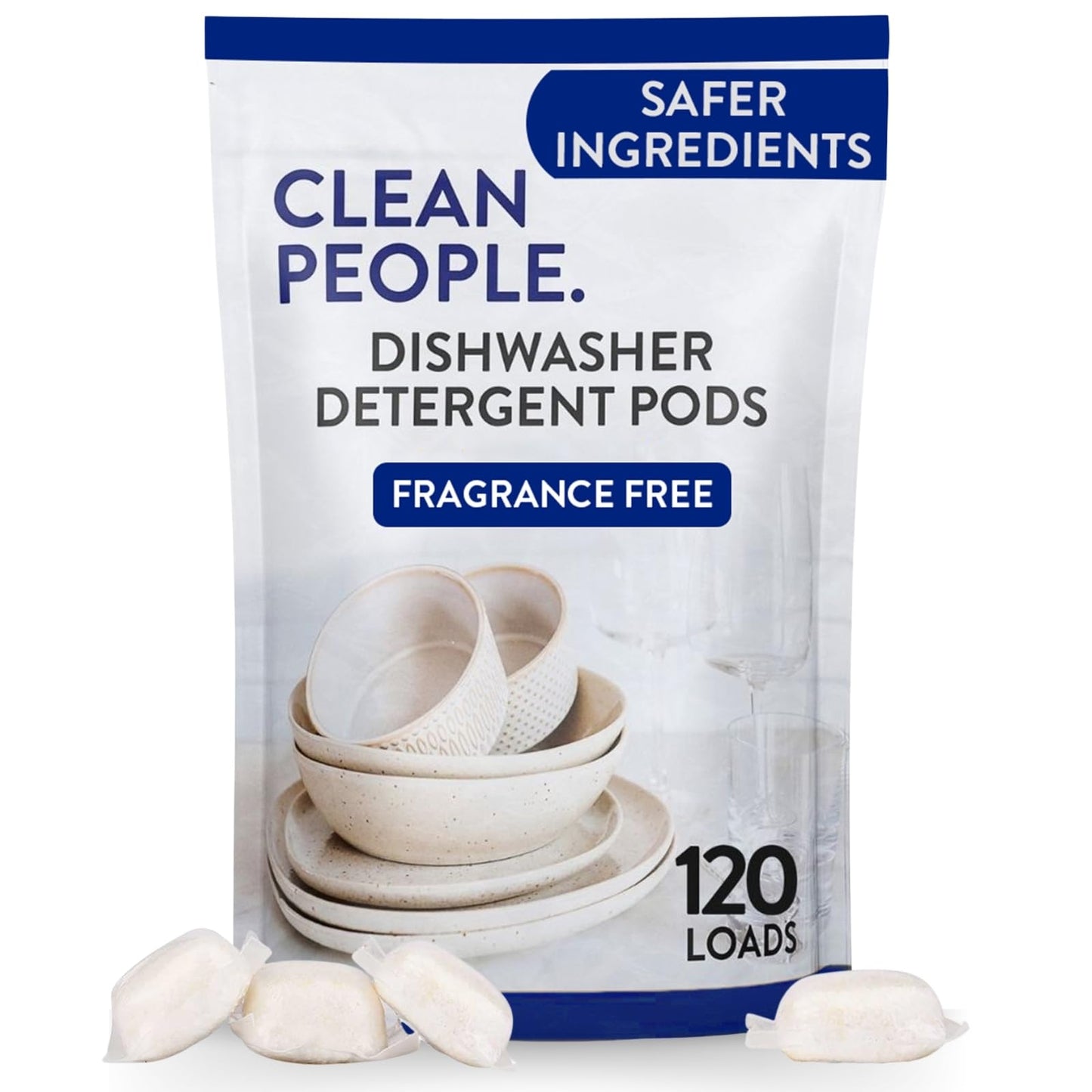 Clean People All Natural Dishwasher Pods - Cuts Grease & Rinses Sparkling Clean - Residue-Free - Phosphate Free Dishwashing Pods - Fragrance Free, 120 Pack