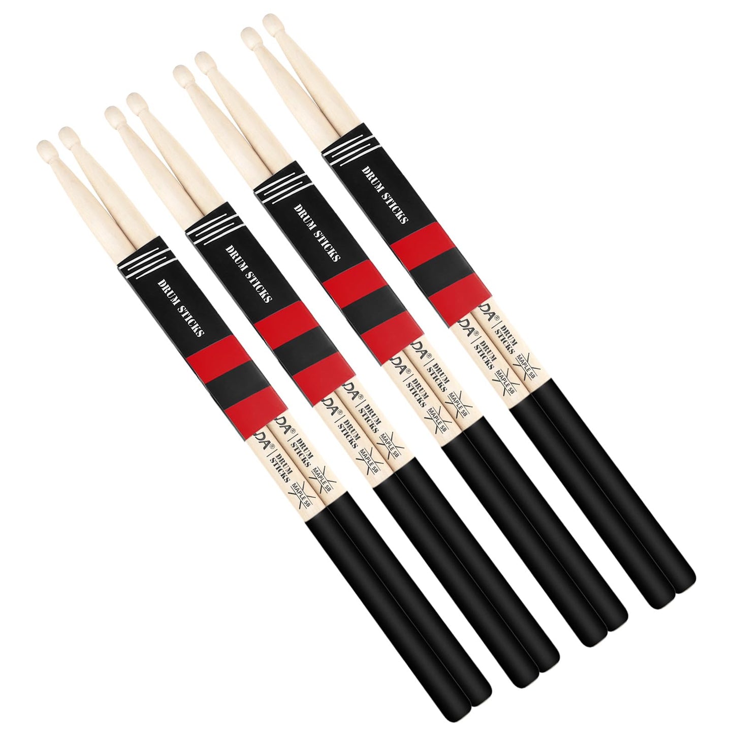 Drum Sticks for Drums, Natural Solid Wood丨Weight Balanced丨Non-Slip Grip, Live Performance & Drum Kit Practice Accessories, Percussion Drumsticks for Beginner (4 Pairs, 5B)