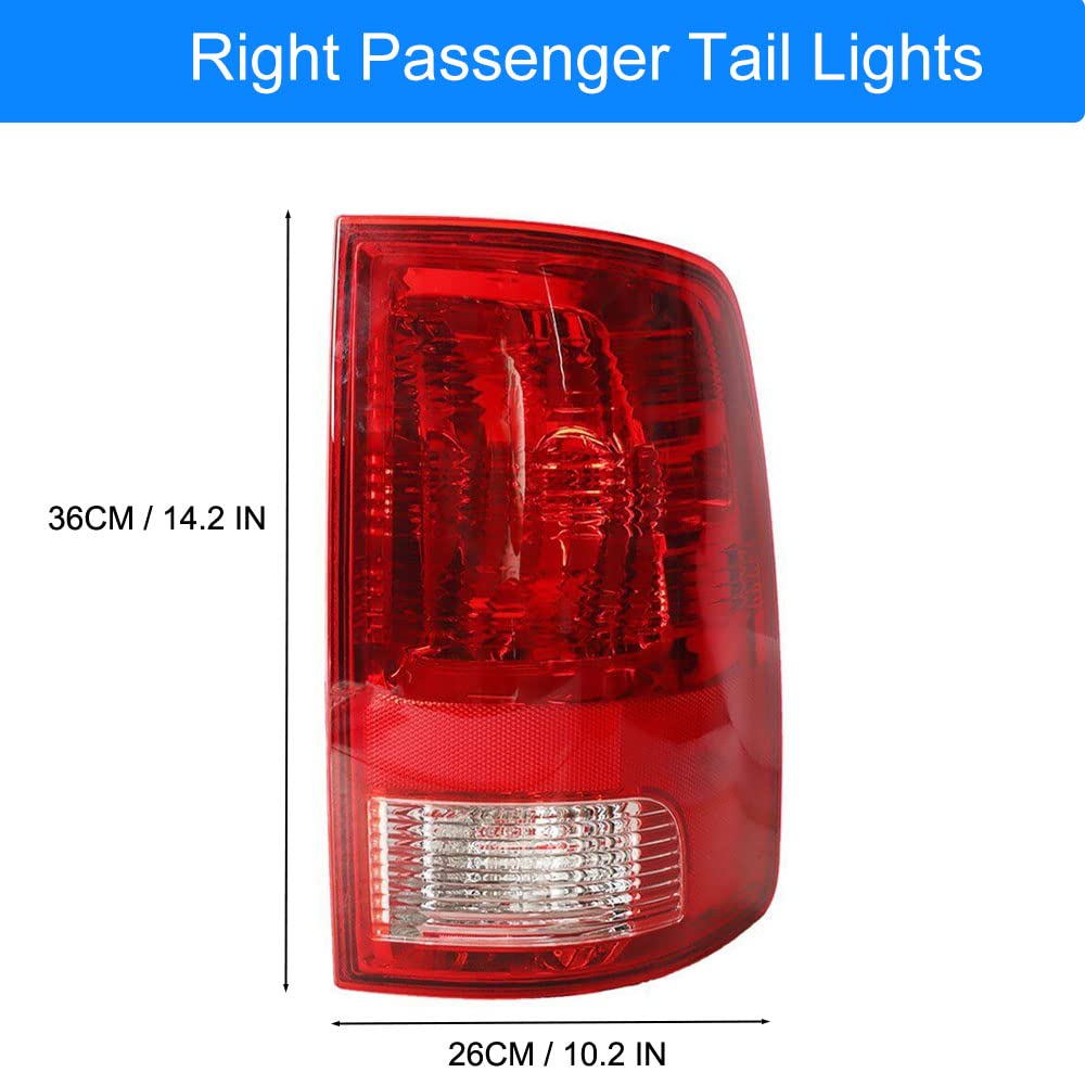 MOCW Right Passenger Side Tail Light Compatible With 2009-2018 Dodge Ram 1500 2500 3500 Rear Taillight Light With Bulb, Replace OE CH2819124,Red