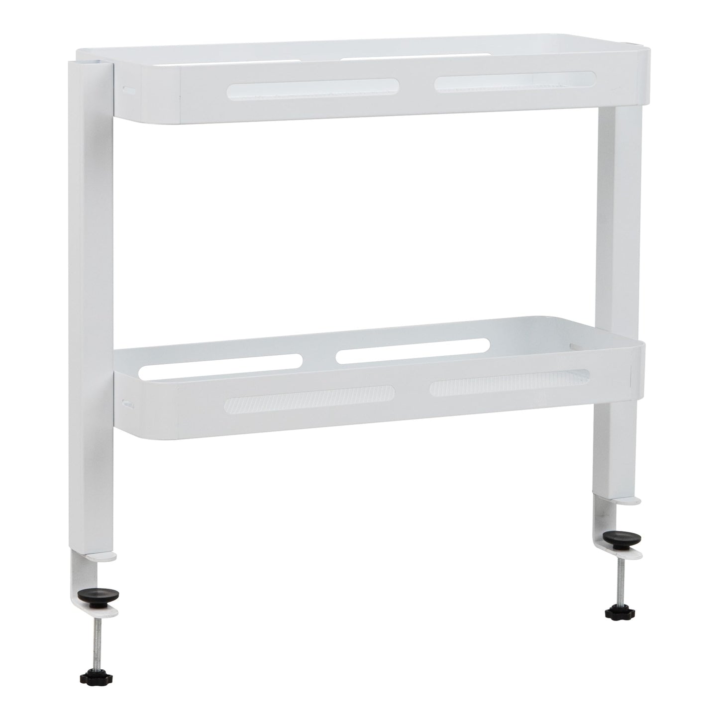 Mind Reader 2-Tier Desk Organizer with Clamp, Accessory Shelf for Office or Gaming, Office, Metal, White
