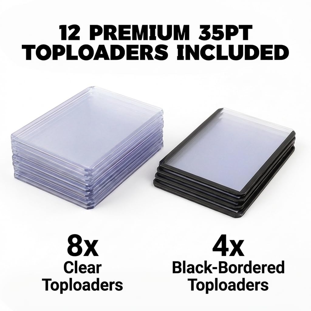 Trendiphy Top Loader Binder, 4 Pocket (3" x 4"), Holds 144 Toploaders, Includes 12 Toploaders (8 Clear + 4 Color Matched), Side-Loading Zippered Binder for TCG, MTG & Sports Cards (Black)