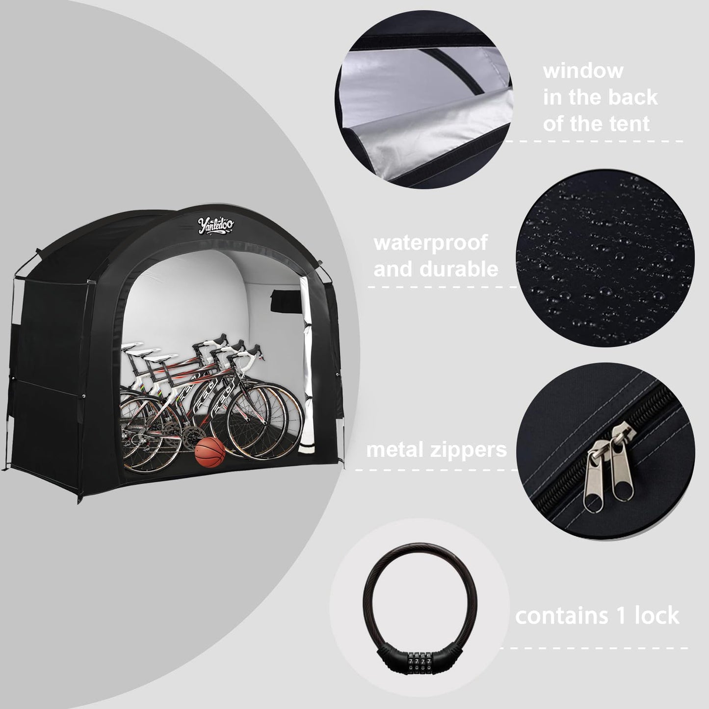 Yanledoo Bike Storage Tent, Outdoor Shed with Thick Waterproof Fabric, 30% More Top Space, Fits 2/3/4/5 Bikes or Tricycles, Easy Setup, Portable Cover for Garden Tools & Motorcycles(Black)
