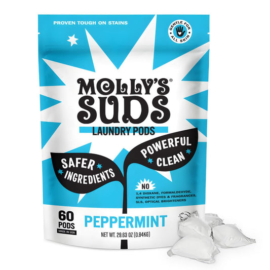 Molly's Suds Laundry Detergent Pods | Clean Detergent for Sensitive Skin | Ultra Concentrated and Stain Fighting | Peppermint - 60 Count