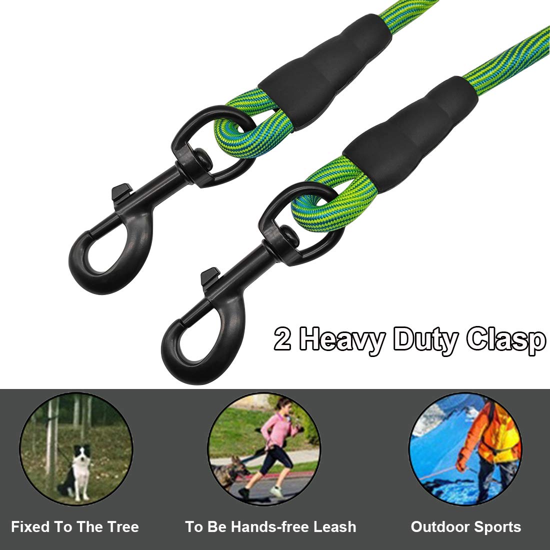 BTINESFUL 12ft/20ft/30ft/50ft Tie-Out Check Cord Long Rope Dog Leash, Recall Training Lead Leash- Great for Large Medium Small Dogs Training, Playing, Camping, or Backyard, Green-20ft