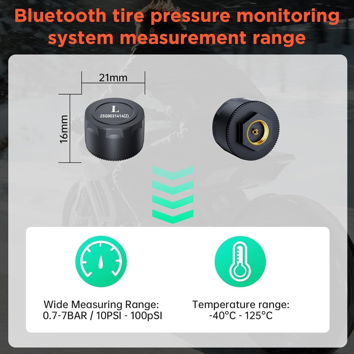 OBEST Motorcycle Tire Pressure Monitoring System, Tire Pressure and Temperature Alarm, Motorcycle TPMS with 2 External Sensors, Support iOS and Android