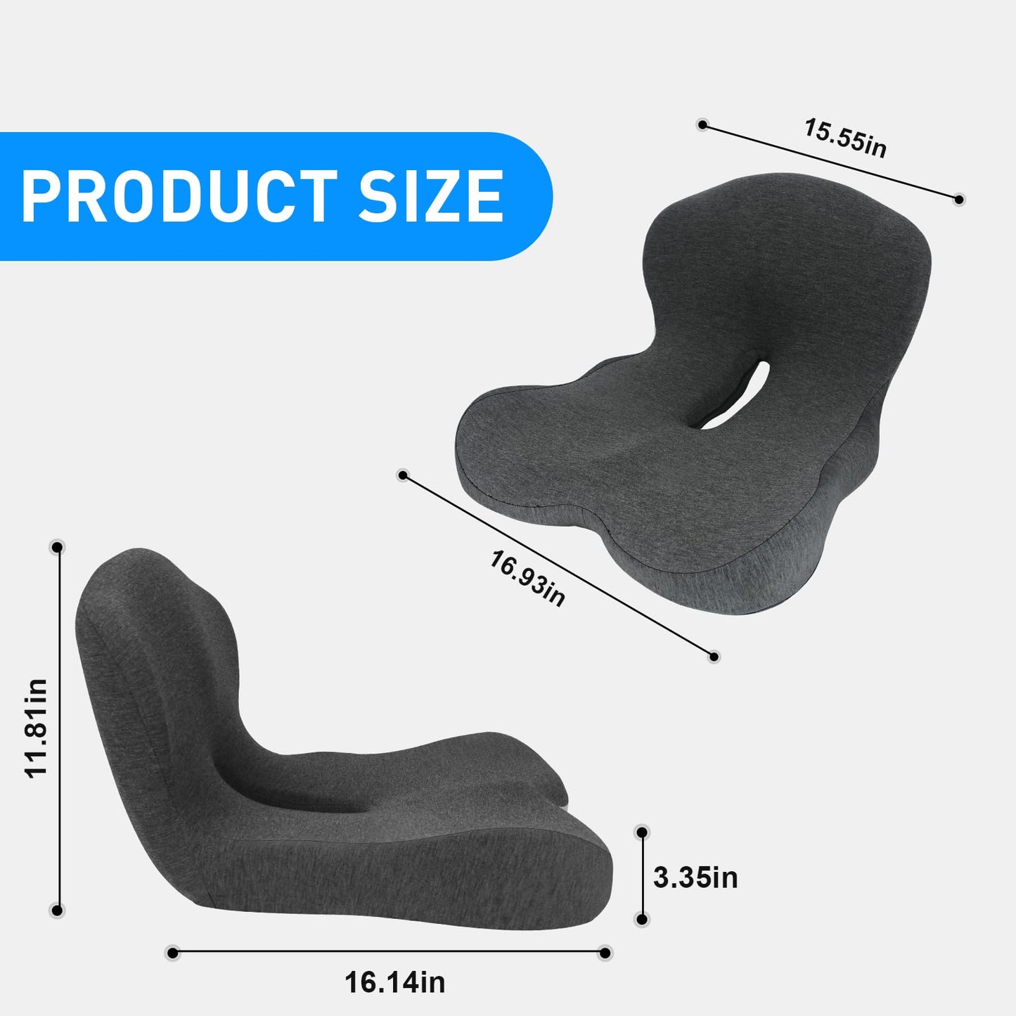 Denchy Car Seat Cushion with Lumbar Support for Long Sitting, Ergonomic Memory Foam Driving Seat Cushions for Semi Truck Bus Driver Trucker, Non Slip Office Chair Cushion (Dark Gray)