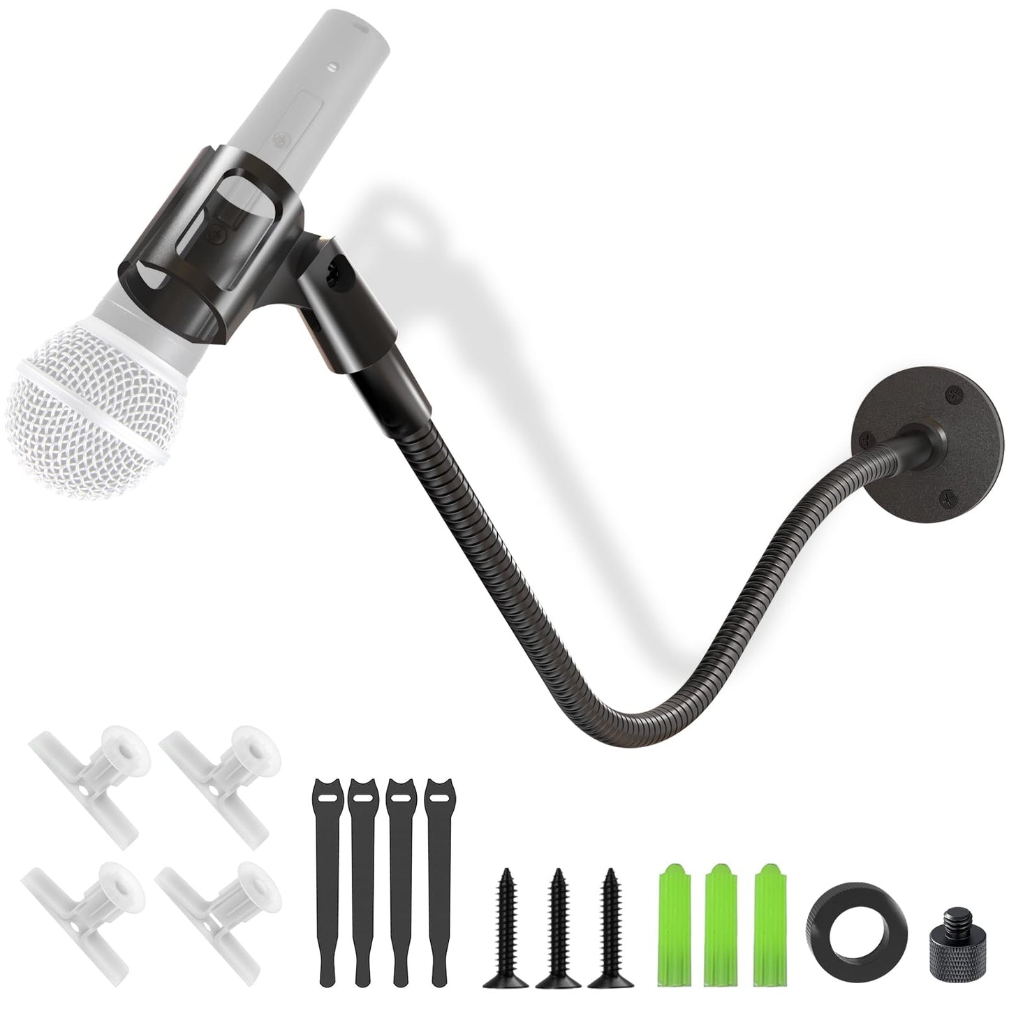 Gooseneck Mic Stand -19" Podium & Wall Microphone Holder, Heavy Duty Adjustable Desk/Wall Mount Compatible with Shure, Fifine, AT2020, Pyle, Blue Snowball, Razer for Podcast/Studio/Streaming Flexible