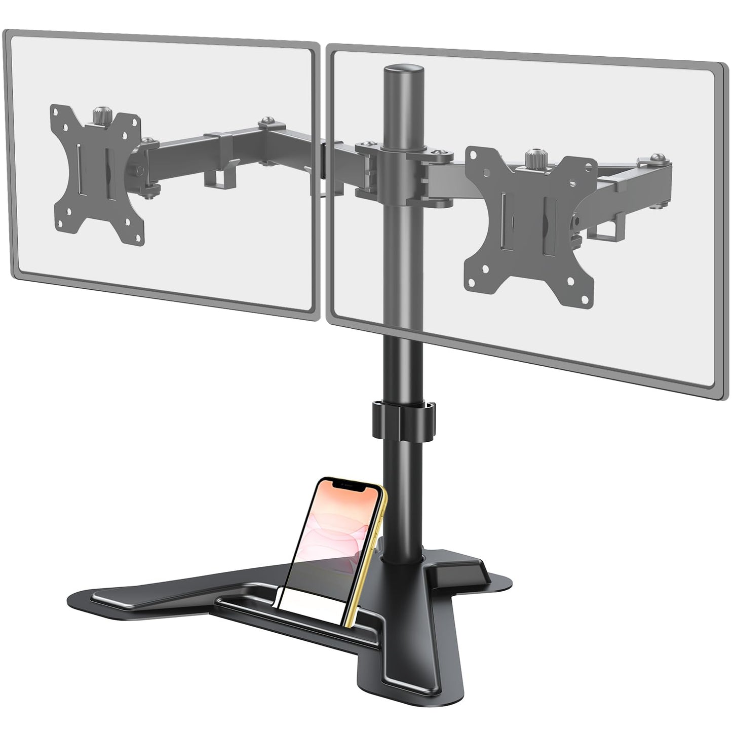 MOUNT PRO Dual Monitor Stand, Free-Standing Full Motion Monitor Desk Mount Fits 2 Screens up to 27 inches,17.6lbs with Height Adjustable, Swivel, Tilt, Rotation, VESA 75x75 100x100, Black