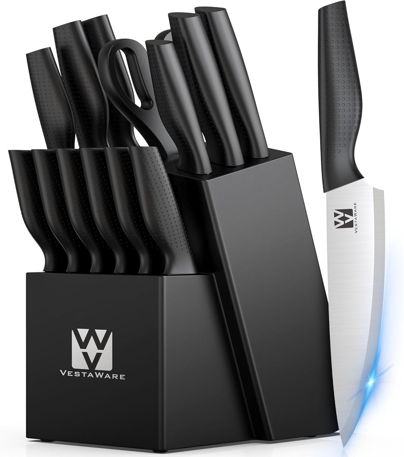 Vestaware Knife Set with Block, 14 PCS Sharp Kitchen Knife Set, Japanese Stainless Steel Kitchen Knife Set with Non-Slip Ergonomic Handle, Dishwasher Safe, Ideal Home Cooking Gift for Mom