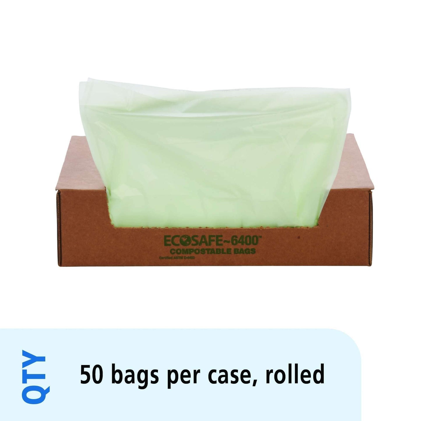 Stout EcoSafe-6400 Compostable Bags,0.85 Milliliters, 33 x 48, Green, 50/Carton (E3348E85)