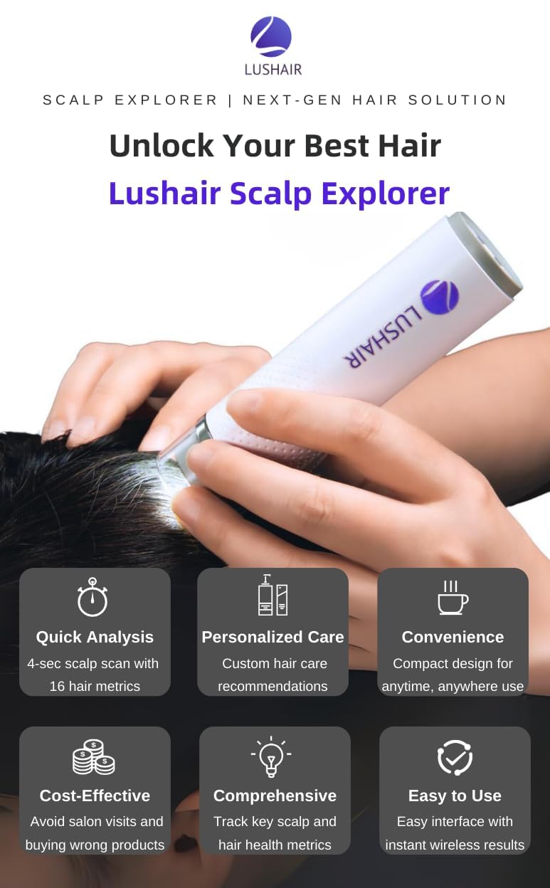 lushair Wireless Hair Analyzer, Hair Follicle Tester, Scalp Microscope, 16-Function Detection, AI Intelligent Analysis Provides Care Plan