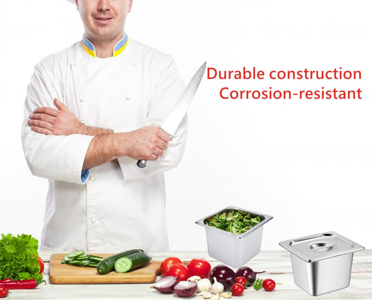 8 Set Stainless Steel Hotel Pans with Lids, 4 Inch Deep Commercial Food Pans, Steam Table Pans Catering Pans, Metal Food Containers for Kitchen, Restaurant, Party Buffet, Event, Canteen, Catering