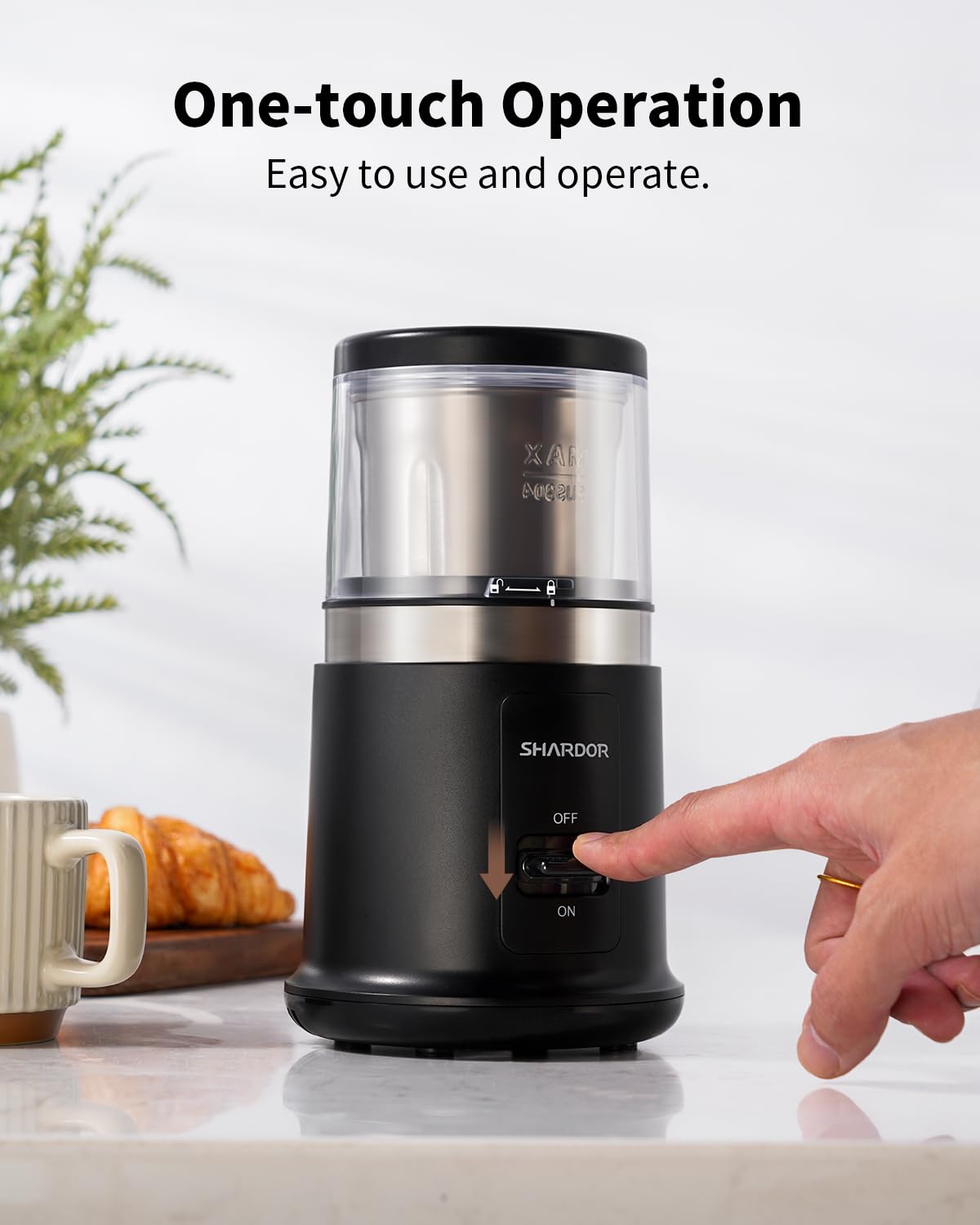 SHARDOR One Touch Coffee Grinder Electric, Spice, Herb, for Coffee Bean Spices and Seeds with 1 Removable Stainless Steel Bowl, Dry Grinder, Black