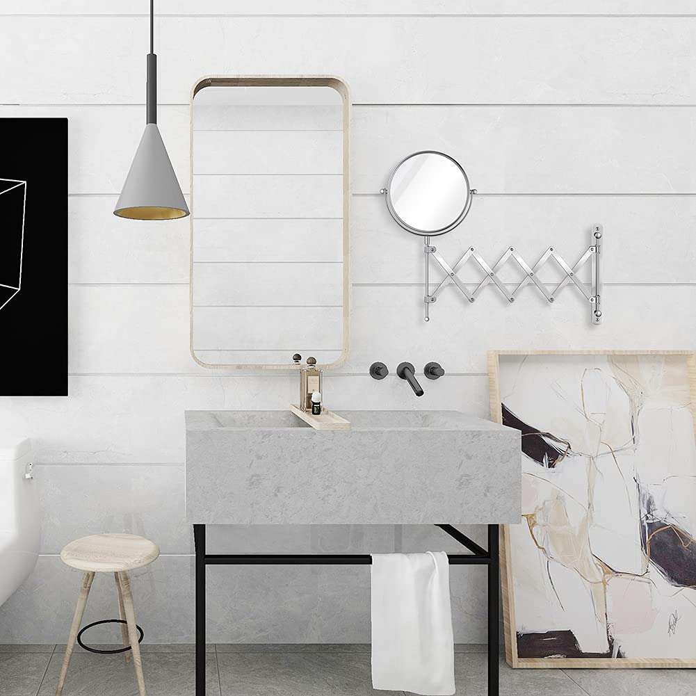 8" Wall Mounted Makeup Mirror 5x/7x/10x Wall Makeup Vanity Mirror Double Sided Magnifying Makeup Mirror,with Scissor Bracket,Adjustable 360 Degree,Chrome Bathroom Shaving Mirror