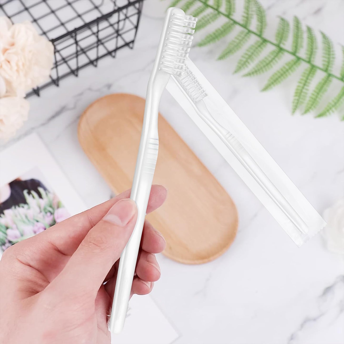 200 Pack Disposable Toothbrushes, Individually Wrapped Soft Bristles Toothbrushes Bulk Travel Tooth Brush Single Use Wrapped for Hotel Camping Travel, Guests & Homeless(White)