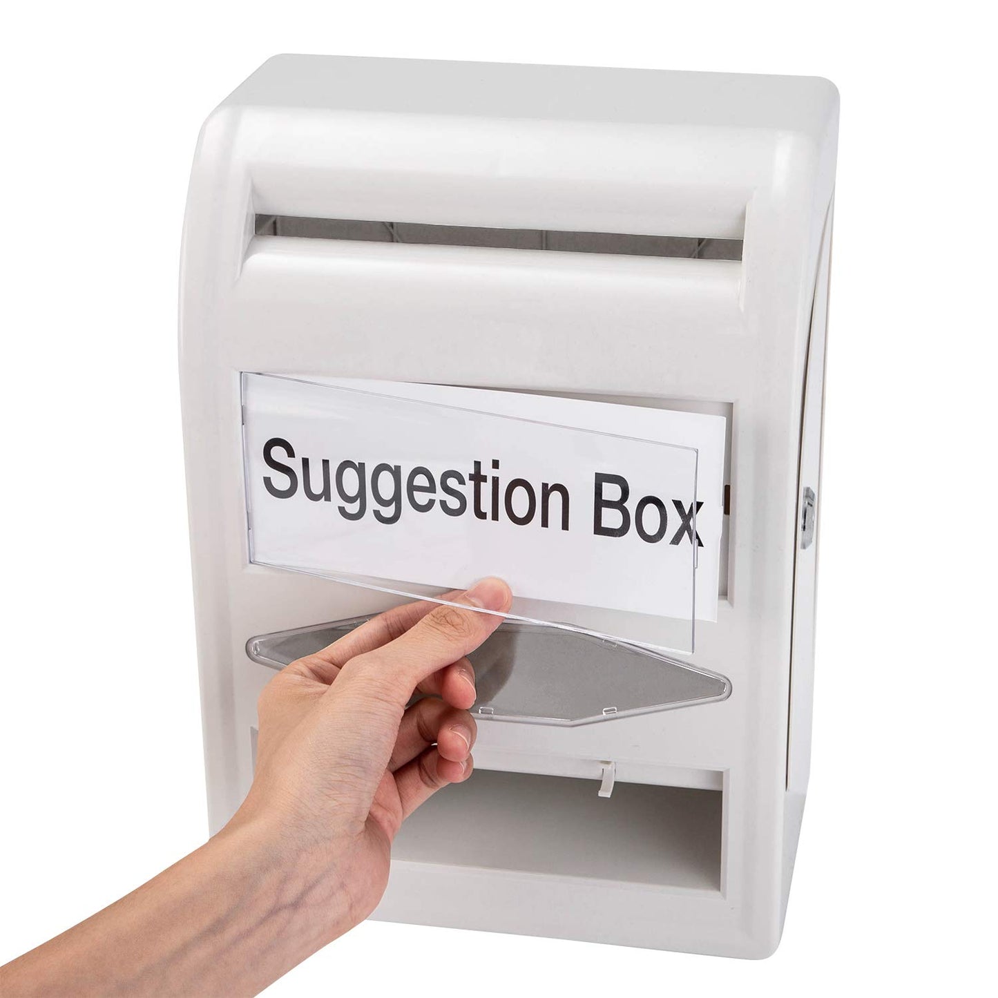 Amazon Basics ABS Suggestion Box with Lock and Key, Donation/Ballot Box,‎ 8.2" x 4.7" x11.3'' , Non-clear