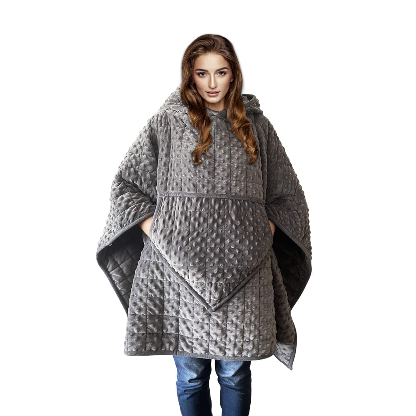 Weighted Blanket 10lbs(57.4''x47.2'',Grey for Adult, Wearable Heavy Blanket Soft Material with Premium Glass Beads, for Better Sleep
