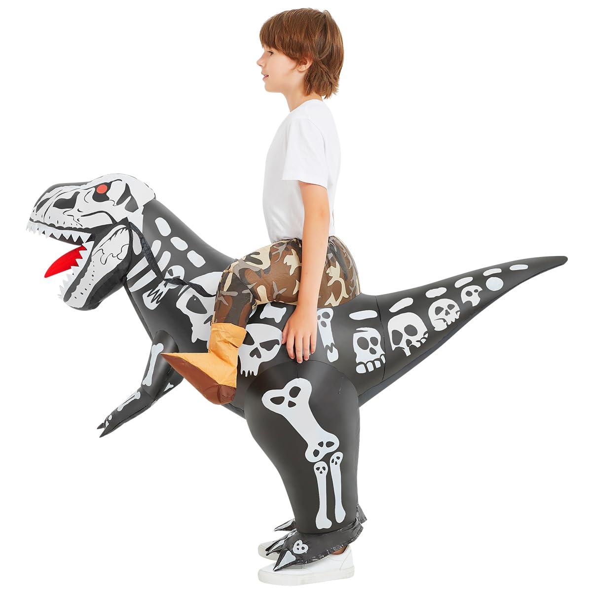 COMIN Inflatable Dinosaur Costume Kids Ride-on Inflatables Blow Up Dino Costume Skeleton Funny Dress for Halloween Party